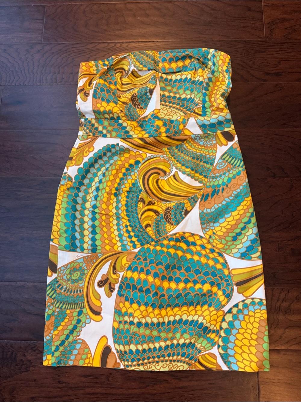 Banana Republic Strapless Dress in Yellow, Teal & White